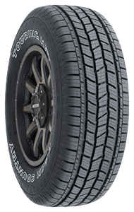 Back Country QS-3 Highway Tire tread view, outlined white lettering