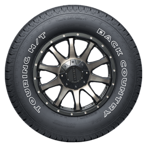 Back Country QS-3 Highway Tire sidewall view, outlined white lettering